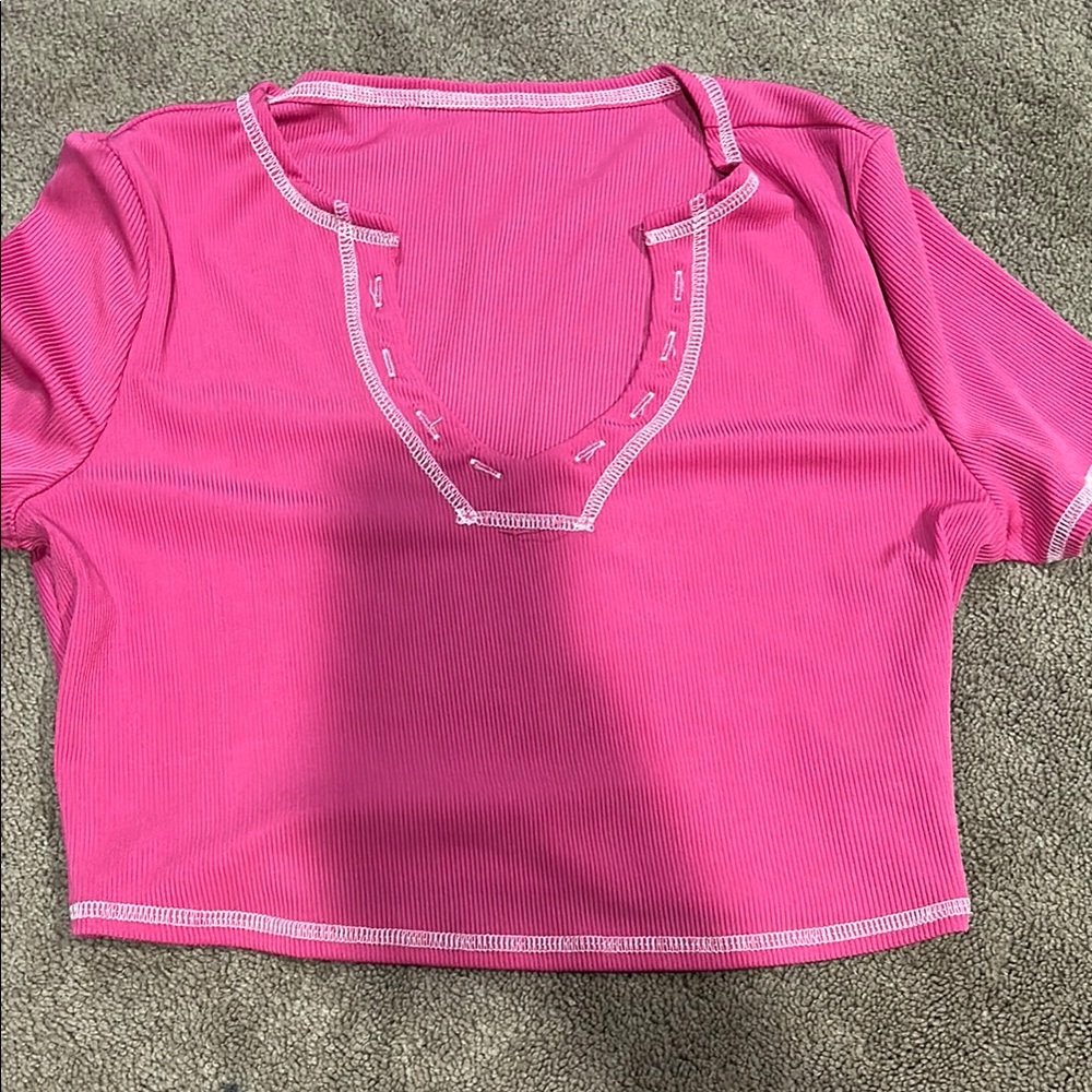 SHEIN Pink Crop Top with Cut Out Short Sleeves